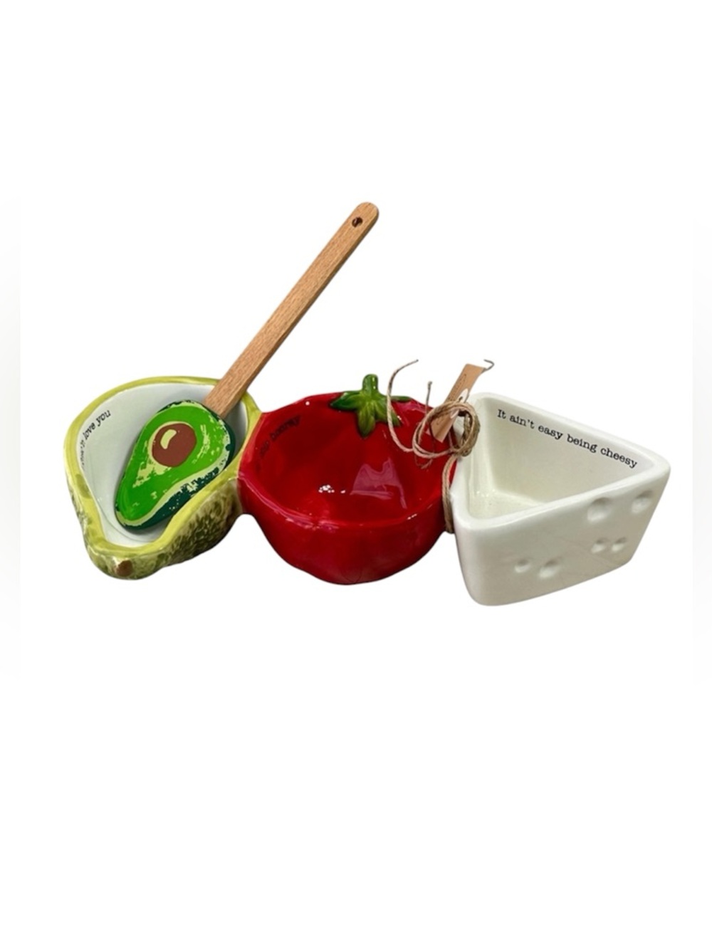 Mud Pie Fiesta Dip Bowl Set hand-painted ceramic triple tidbit dish